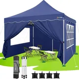 HOTEEL Pavillon 3x3 Faltpavillon 3x3 Wasserdicht Stabil mit 4 Seitenteilen und 4 SandsäCke, Uv Schutz 50+ Partyzelt Gartenpavillon Pop Up Pavillon, Stahlrahmen, Hoher Gipfel, Marineblau