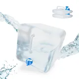 Relaxdays Relaxdays, transparent/blau faltbarer Wasserkanister, 3er Set, 20 l, Kanister mit Zapfhahn, BPA-frei, geschmacksneutral