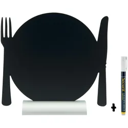 Securit® Silhouette Teller Tisch-Kreidetafel – Mit Kreidemarker – Aluminiumfuß