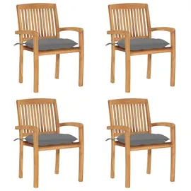 vidaXL Stapelbare Gartenstühle mit Kissen 59,9 x 96,1 x 27,8 cm grau 4 St.