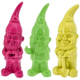 Cepewa XL Gartenzwerg 3er Set Polyresin pink gelb grün 13x40x12cm | Dekofigur zum Aufstellen in Haus und Garten | Gartenfigur Zwerg Beetwächter (1 x 3er Set XL Gartenzwerge pink gelb grün)
