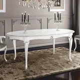 Casa Padrino Luxus Barock Esstisch Weiß / Silber 200-280 cm - Made in Italy