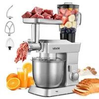 Multifunktionale Küchenmaschine Elektrisch 1300 W Mit Edelstahlschüssel (4,3 L) & Mixbecher (1,5 L), Knetmaschine Teigmixer Mit 6+p Geschwindigkeiten & Knethaken & Schneebesen & Rührbesen