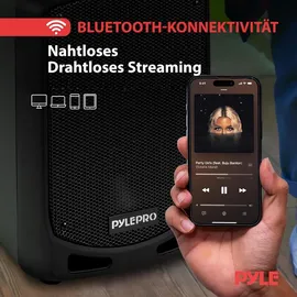 Pyle Audio Pyle PA Musikbox, Partybox, Tragbare Karaoke Maschine mit Mikrofon, Party Lautsprecher mit Bluetooth, Sound Anlage 6,5'' Subwoofer, PA Anlage Komplettset, Karaoke Set LED-Akku-Anzeige, MP3/USB/SD 600W