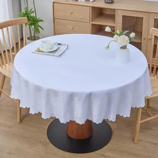Simurq tischdecke Abwaschbar Lotuseffekt | Wasserabweisend & Pflegeleicht & fleckenabweisend Tischdecken | Tischdecke weiß - Tischdecke Rund 160- Tischtuch Table Cloth (weiß, 160 cm Rund)