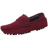 Jamron Herren Wildleder Penny Loafers Gemütlich Fahrende Schuhe Mokassin Slippers Plüsch Gefüttert Rotwein 2088-2 UK12/EU47 - 47 EU Schmal