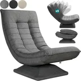 CASARIA Sessel verstellbare Rückenlehne 360° Drehbar Klappbar 150kg Belastbarkeit Gepolstert Wohnzimmer Gaming Relax Boden Grau