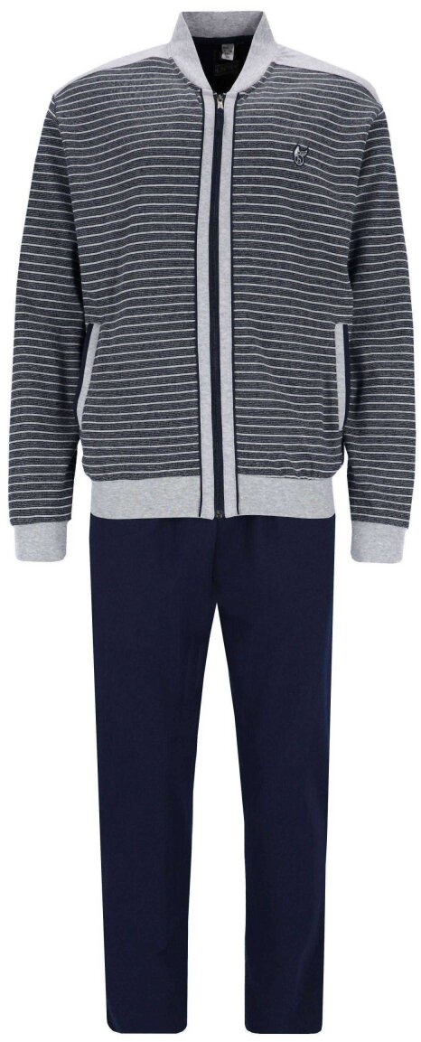 hajo Herren Homewear Anzug, 2-tlg. Set - Klima-Komfort, Jacke und Hose, Cotton-Mix Blau 3XL