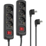 Hama 2er-Set Steckdosenleiste 3-fach (2x Mehrfachsteckdose mit Schalter zum Stromsparen, Steckplätze 45 Grad gedreht, Kabel 1,4m, GS geprüft) Schwarz