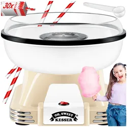 KESSER® Zuckerwattemaschine Set für dein zuhause - Mit 30x Zuckerwatte Stäbchen & Messlöffel - Retro Cotton Candy Maschine - Zuckerwatte Maschine Mit Zubehör - Höhe 22 cm  - 500 W