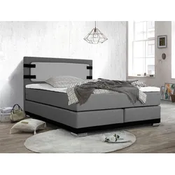 Boxspringbett INOSIGN "Strada", grau, B:141cm L:208cm, Holz teilmassiv, Stoff, Metall, Kunstleder, Komplettbetten, Boxspringbett, incl. Topper, 3 Breiten, 3 Härtegrad-Ausführungen