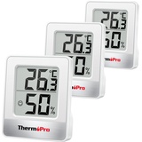 ThermoPro TP49W-3 digitales Mini Thermo-Hygrometer Thermometer innen Raumthermometer 3 er Temperatur und Luftfeuchtigkeitmessgerät mit Smiley-Indikator