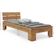 Home Affaire Massivholzbett HOME AFFAIRE "Modesty II, Made in Europe", beige (naturfarben), B:96cm H:93cm L:206cm, Betten, Massivholzbett, aus massiver Kernbuche, in verschiedenen Breiten, mit Metallbeschlägen