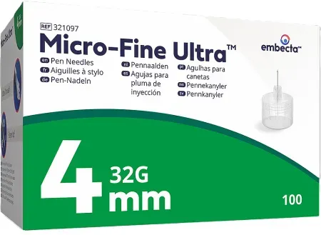 Embecta Microfine Ultra Pen-Nadeln 4mm 32g Easyflow 100 Stück