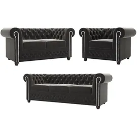 s-style möbel SITZGARNITUR 3+2+1 Chesterfield Nyx Schwarz Samt