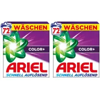 Ariel's schnell auflösendes Pulver Waschmittel Color+, 72 Wäschen, Color+, Fleck-Weg-Power beim 1. Waschen, Sofortige Wirkung, selbst in kaltem Wasser (Packung mit 2)