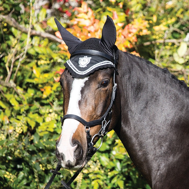 Horseware Rambo Diamante Ear Net - Black/Diamante, Pony/Cob