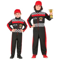 Widdmann Kostüm Formel 1 Rennfahrer, Schnittiger Overall für kleine Rennsportler schwarz