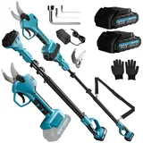 2 in 1 Akku Astschere Teleskop, 40mm Elektrische Gartenschere Professionelle mit 2M Teleskopstange, 2x3000mAh Batterien, Arbeitsreichweite 4M, für Garten Äste Obstgärten