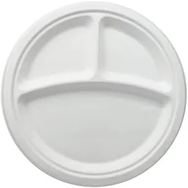 Wisefood 50 Teller - Zuckerrohr Teller 3 Fach - 23 cm (rund, weiß) Bagasse