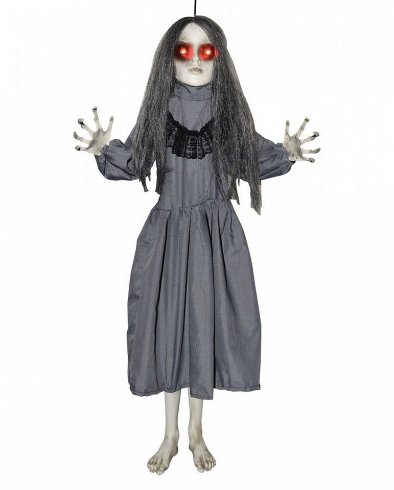 Horror-Shop Dekoobjekt Schwarzes Gothic Girl mit Leuchtaugen als Hängedek grau|schwarz