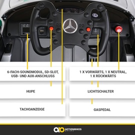 Actionbikes Motors Kinder-Elektroauto Mercedes AMG GT4, Sport-Edition, Lowrider-Funktion, LED, Soft-Start, EVA-Reifen (Schwarz)
