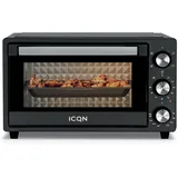 ICQN Minibackofen 20L, Pizza-Backofen, Ober/Unterhitze mit Umluft-Funktion, 5GrillFunktion, 90Min Timer, 1500W, MiniOven, 80-250°C, Backblech/Grill/Krümelblech,Blechhalter,Anthrazit, IQ M2051R02N 1AA