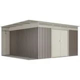Wasabi - Metall Gerätehaus 13,22 m2 Coffee – Mit Holzlager - Doppeltür-Schiebetür - Flachdach - Belüftungsgitter - Außenhäuschen - Lager- ... - Grau