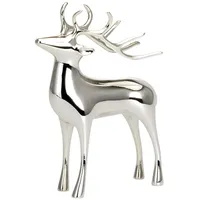 Große Stehende Silber Deko Rentier Figur & Geweih 25 cm - Weihnachten Wildfigur