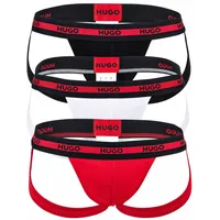 Hugo Herren Jockstrap, 3er Pack - TRIPLET PLANET, Cotton Stretch, Logo Schwarz/Rot/Weiß XL