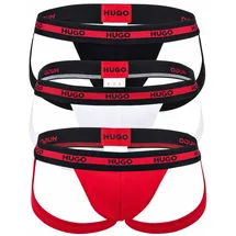 Hugo Herren Jockstrap, 3er Pack - TRIPLET PLANET, Cotton Stretch, Logo Schwarz/Rot/Weiß XL