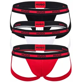 Hugo Herren Jockstrap, 3er Pack - TRIPLET PLANET, Cotton Stretch, Logo Schwarz/Rot/Weiß XL