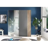 SchlafKONTOR Schwebetürenschrank - graphit-Karlstad Eiche - 2 Kleiderstangen - 170 cm