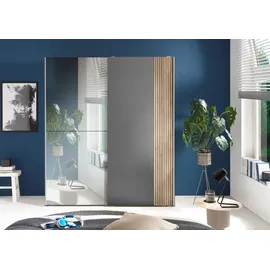 SchlafKONTOR Schwebetürenschrank - graphit-Karlstad Eiche - 2 Kleiderstangen - 170 cm