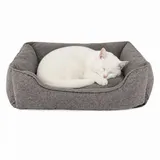 LIONTO Katzenkissen modernes Bett mit Plüsch-innenfläche & meliertem Außenbezug, rutschfest, waschbar, 75x60 cm, grau