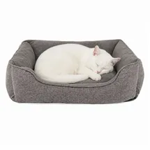LIONTO Katzenkissen modernes Bett mit Plüsch-innenfläche & meliertem Außenbezug, rutschfest, waschbar, 75x60 cm, grau