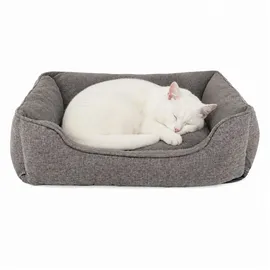 LIONTO Katzenkissen modernes Bett mit Plüsch-innenfläche & meliertem Außenbezug, rutschfest, waschbar, 75x60 cm, grau