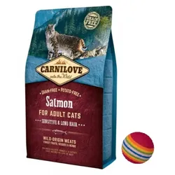 CARNILOVE Katze Lachs Sensitiv & Langes Haar 6kg + Ball für die Katze GRATIS!