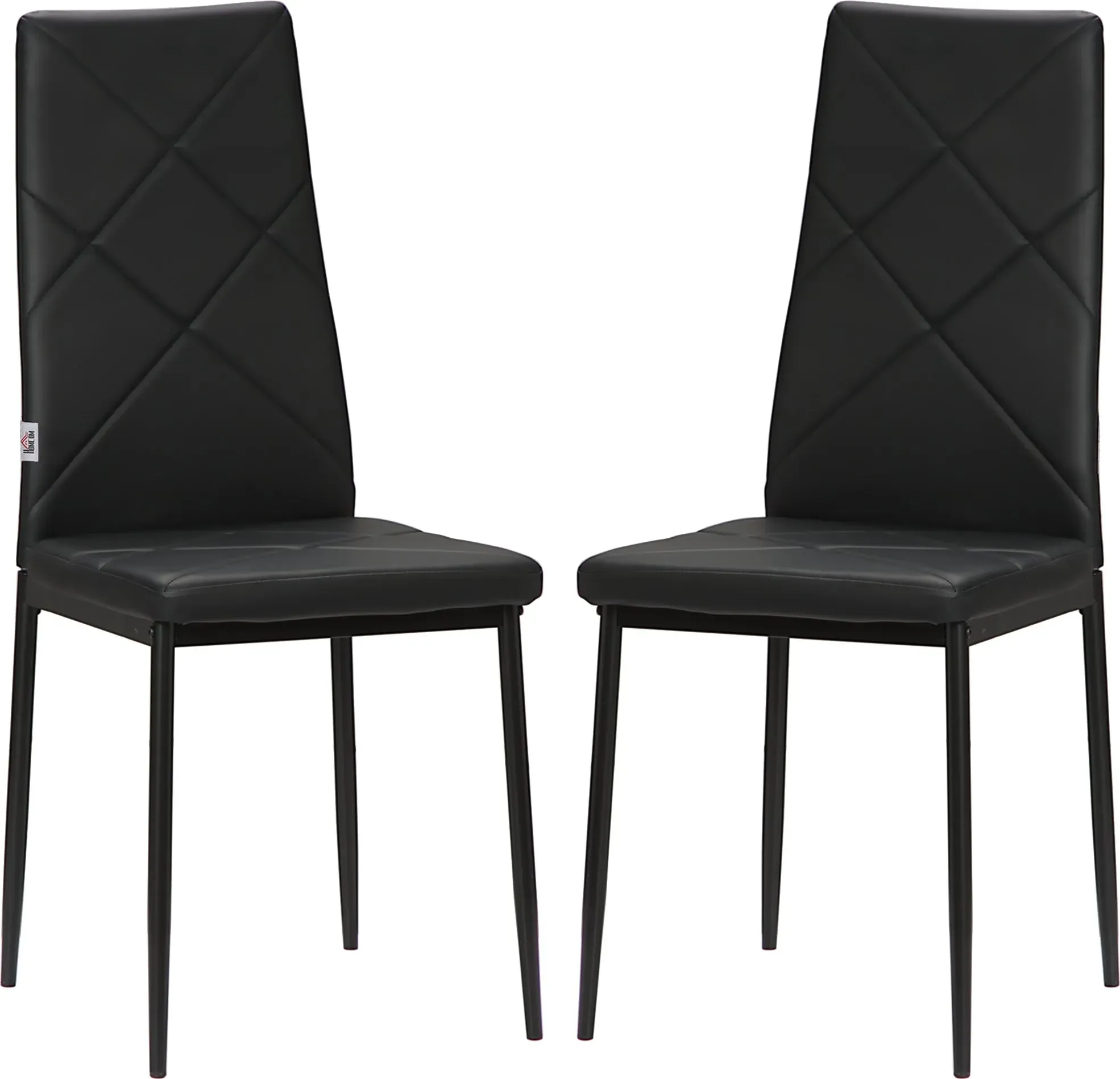 HOMCOM Set 2 Stühle Esszimmer Hoher Rückenlehne, Küchenstühle Kunstleder Diamantsteppung, Antirutschfüße und Stahlbeine für Wohnzimmer, 41x50x97 cm, Schwarz   Aosom