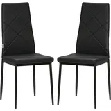 HOMCOM Set 2 Stühle Esszimmer Hoher Rückenlehne, Küchenstühle Kunstleder Diamantsteppung, Antirutschfüße und Stahlbeine für Wohnzimmer, 41x50x97 cm, Schwarz   Aosom