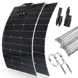 【240W 12V Flexibel Solarpanel Solarmodul】DERUXI 2x120W Flexibles Monokristallines Solar Panel 12V+Y Solarstecker+Kabelbinder aus Metall Solarzelle PV Solarpanel 12V für Wohnmobile Camping RV Boote