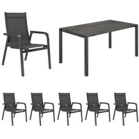 Kettler Basic Plus Gartenmöbel-Set 7-tlg. Tisch 160/267x91cm Dunkelgrau - 2 Jahre Gewährleistung - mind. 14 Tage Rückgaberecht