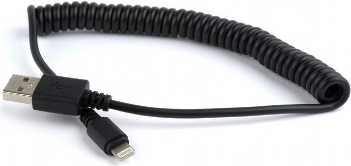 Gembird Cablexpert - Lightning-Kabel - USB männlich zu Lightning männlich - 1,5m - abgeschirmt - Schwarz - geformt, Spirale - für Apple iPhone (Lightning) (CC-LMAM-1.5M)