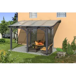 Skan Holz Terrassenüberdachung Venezia mit Mittelpfosten Breite 434 cm-434 x 389 cm-schiefergrau