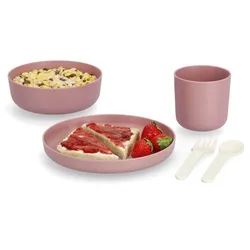 Kindergeschirr-Set ZELLER PRESENT, rosa (rosé), 5 tlg., Kunststoff, Geschirr-Sets, (je 1 Teller, Schüssel, Tasse, Gabel, Löffel)