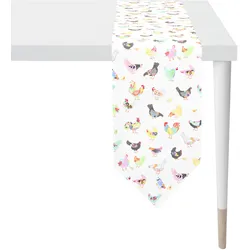 Tischband APELT "6501 HAPPY EASTER, Osterdeko, Ostern", bunt (weiß, bunt), B:25cm L:175cm, Polyester, Baumwolle, Tischdecken, Digitaldruck