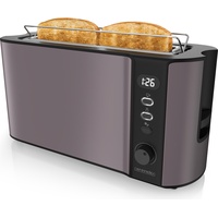 Arendo Toaster Edelstahl 2 Scheiben Langschlitz, Display mit Restzeitanzeige, Brötchenaufsatz, Doppelwand, Toaster, Grau