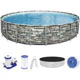 Frame Pool - Set mit Filterpumpe Stahlrahmen Aufstellpool Grau Ø 671 x 132 cm