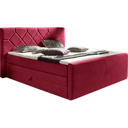 Boxspringbett PLACES OF STYLE "Atlanta", rot, B:180cm L:221cm, Stoff, Massivholz, Kunststoff, Komplettbetten, Boxspringbett, inklusive Topper und Bettkasten