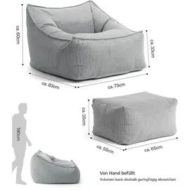 mokebo Sitzsack Sessel mit Hocker aus Cord Der Lümmel XXL Sitzsack, Cord Sessel oder Sitz Sessel in Anthrazit